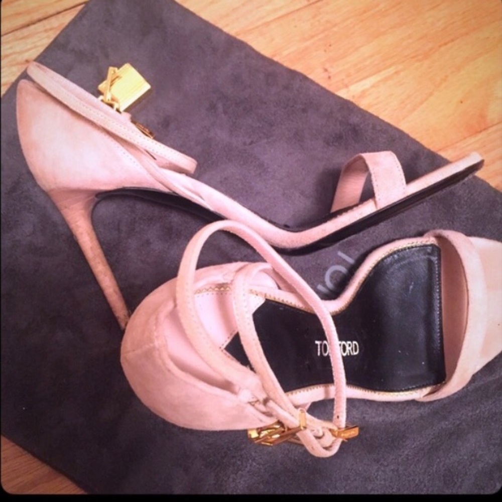Tom Ford Padlock nude pink strappy sandals/ heels